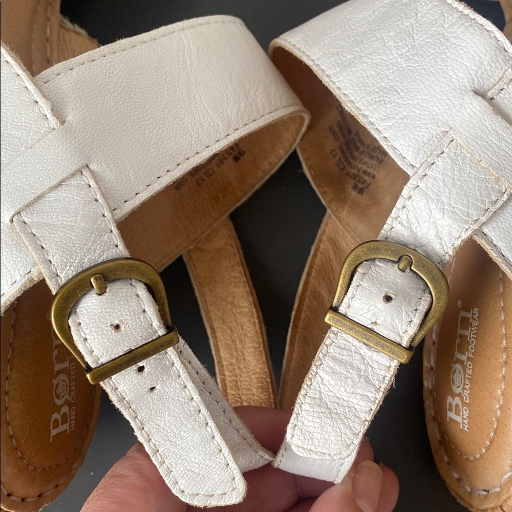 Born White Leather Cork Wedge Sandals - Picture 13 of 16